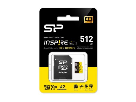 SILICON POWER 512GB, Inspire, micro SDXC sa adapterom, za 4K i FullHD video snimanje (SP512GBSTXLA2V1NSP)