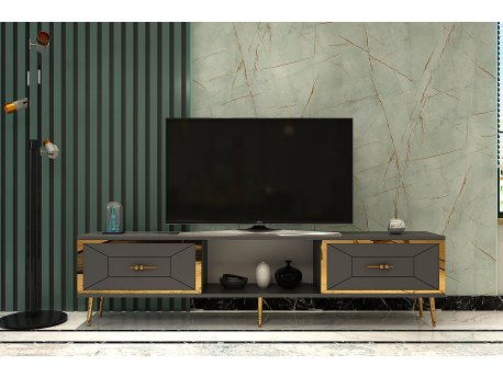 HANAH HOME TV polica Arno Anthracite Gold