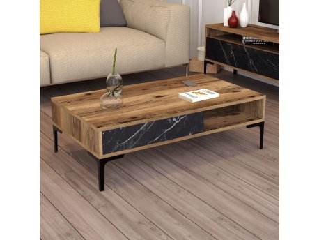 HANAH HOME Sto za dnevnu sobu Istanbul Walnut Black Marble