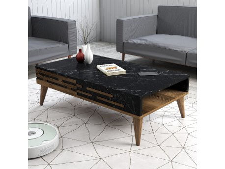 HANAH HOME Sto za dnevnu sobu Valensiya Walnut Black Marble