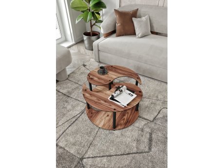 HANAH HOME Okrugli set stolova za kafu Yang 2 Walnut