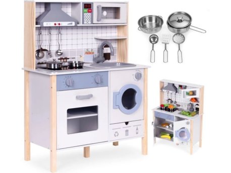 ECO TOYS Drvena kuhinja za decu sa zvukovima, led svetlom,rernom,mašinom i kuhinjskim priborom