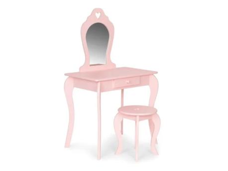 ECO TOYS Veliki drveni sto za šminkanje za devojčice sa ogledalom, Pink