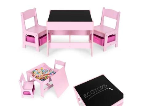 ECO TOYS Dečiji set sto i 2 stolice sa tablom za pisanje Pink