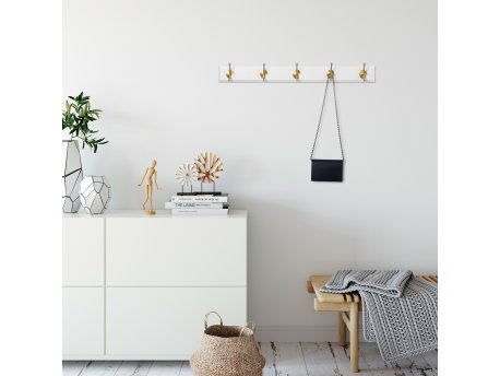 HANAH HOME Drvena zidna kuka bela - zlatna boja ASK 005