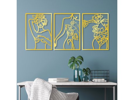 WALLXPERT Dekorativni metalni zidni pribor Golden Triple Silhouette 1