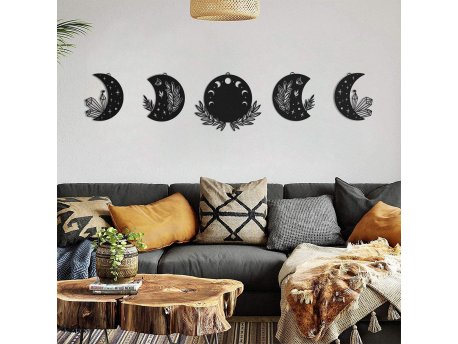 WALLXPERT Dekorativni metalni zidni pribor Moon Phases Metal Wall Art APT615 Black