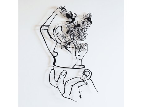 WALLXPERT Dekorativni metalni zidni pribor Coffee Girl Line Art APT744 L