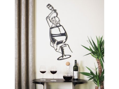 WALLXPERT Dekorativni metalni zidni pribor Glass of Wine Girl Line Art APT749 L