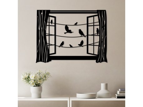 WALLXPERT Dekorativni metalni zidni pribor Birds in Front Of The Window 2