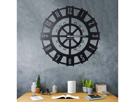 WALLXPERT Dekorativni metalni zidni sat Stone XL black