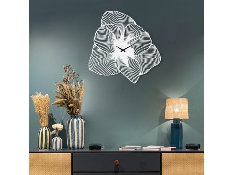 WALLXPERT Dekorativni metalni zidni sat Azalea v2 bela boja