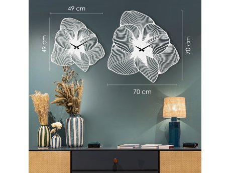 WALLXPERT Dekorativni metalni zidni sat Azalea bela boja