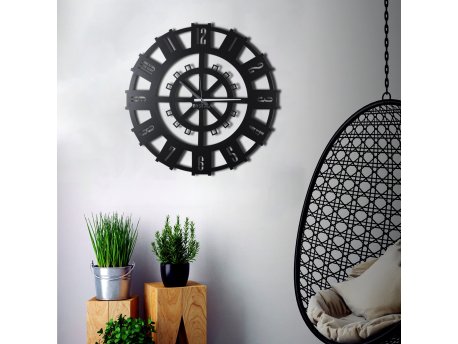 WALLXPERT Dekorativni metalni zidni sat Stone crna boja