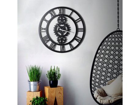 WALLXPERT Dekorativni metalni zidni sat Gear black