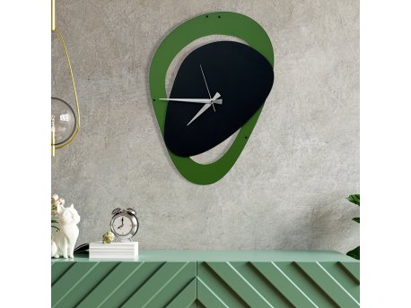 WALLXPERT Dekorativni metalni zidni sat Mele 1 crno - zeleni