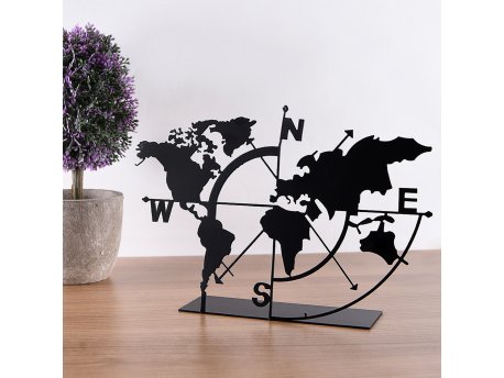 WALLXPERT Decorative Object figura Worl Map Black