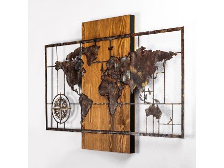 WALLXPERT Dekorativni drveni zidni pribor World Map With Compass 5