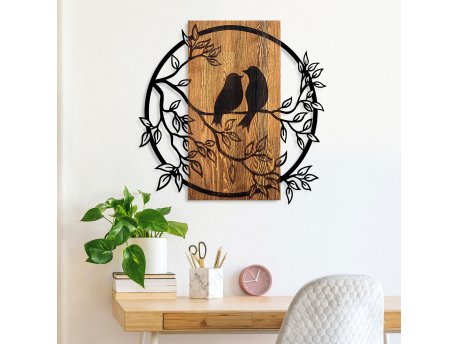 WALLXPERT Dekorativni drveni zidni pribor Couple Birds