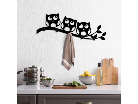WALLXPERT Metalna zidna kuka crna boja Confused Owls