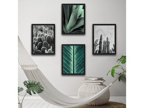 WALLXPERT Dekorativna slika u okviru (4 komada) Green & Cactus Set
