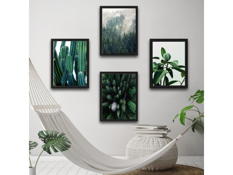 WALLXPERT Dekorativna slika u okviru (4 komada) Green Cactus Set