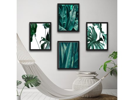 WALLXPERT Dekorativna slika u okviru (4 komada) Leaf Set