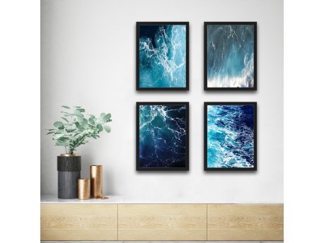 WALLXPERT Dekorativna slika u okviru (4 komada) Waves Set 1