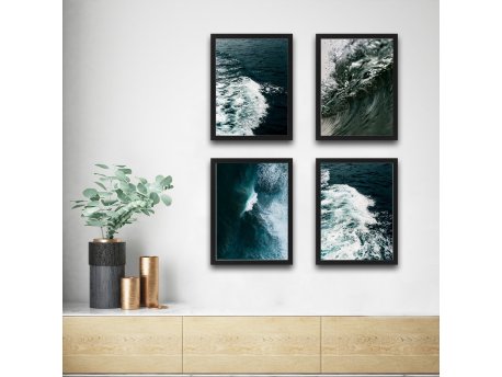 WALLXPERT Dekorativna slika u okviru (4 komada) Waves Set 2