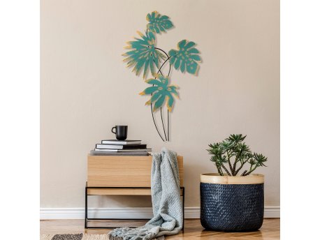 WALLXPERT Dekorativni metalni zidni pribor Monstera Turquoise