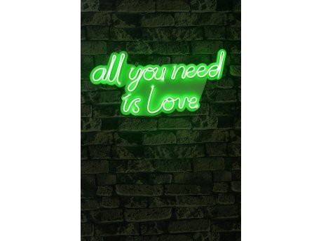 WALLXPERT Dekorativna plastična LED rasveta All You Need is Love Green