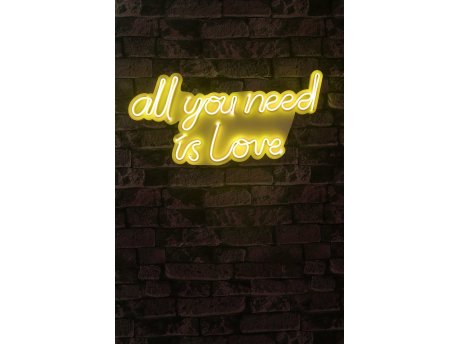 WALLXPERT Dekorativna plastična LED rasveta All You Need is Love Yellow