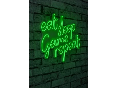 WALLXPERT Dekorativna plastična LED rasveta eat sleep game repeat Green