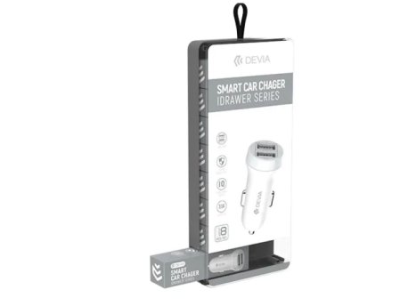 DEVIA Auto punjač IDRAWER, Dual USB, 3.1A Beli