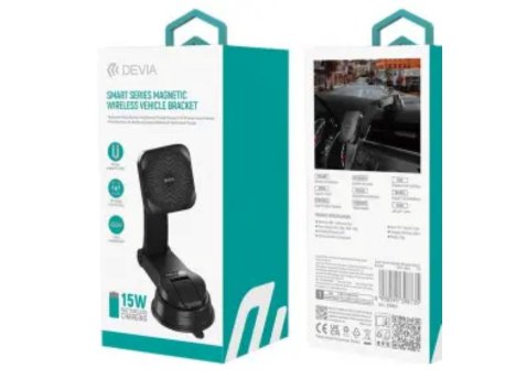 DEVIA Auto držač za mobilni telefon sa bežičnim punjačem, Magnetni, 15W, Crni