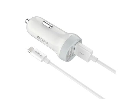 DEVIA Auto punjač Idrawer, Dual USB, Micro, 3.1A, Beli