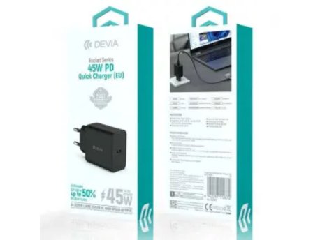 DEVIA Brzi punjač Rocket Series PD Quick Charger, 45W, Crni