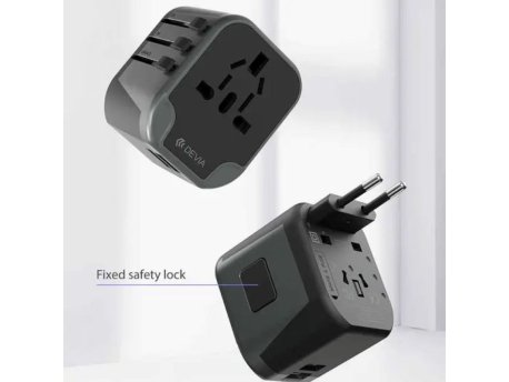 DEVIA Adapter Global EU/UK/US/AU, Crni
