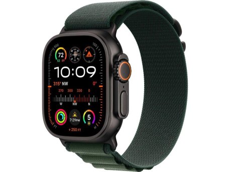 APPLE Watch Ultra2 v2 Cellular 49mm Black Titanium Case with Dark Green Alpine Loop - Small (mx4q3se/a)
