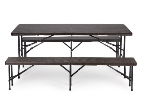 ModernHome Sklopivi set Sto 180cm sa 2 klupe ratan brown