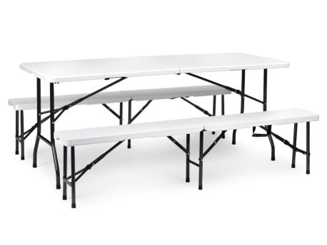 ModernHome Sklopivi sto 180cm sa 2 klupe beli