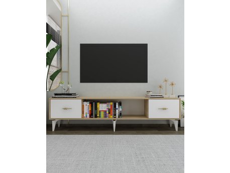HANAH HOME TV polica Sinta Sapphire Oak White Gold