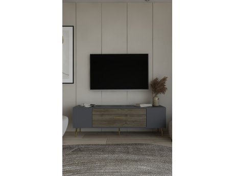 HANAH HOME TV polica Dekos Anthracite Walnut Gold