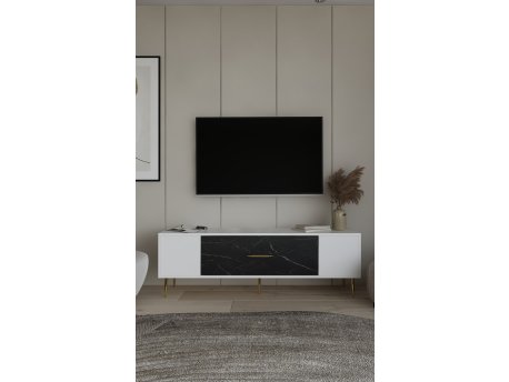 HANAH HOME TV polica Dekos White Black Marble Gold