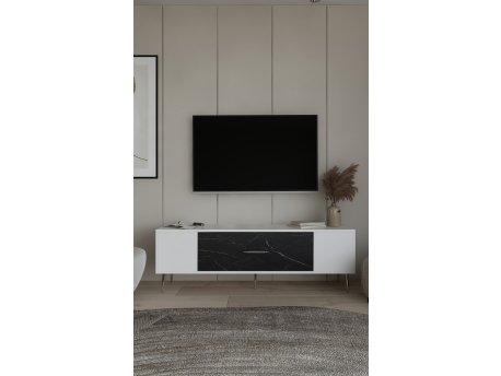 HANAH HOME TV polica Dekos White Black Marble Silver