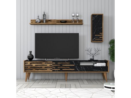 HANAH HOME TV polica Valensiya - Walnut Black Marble