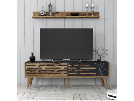 HANAH HOME TV polica Valensiya 140 - Walnut Black Marble