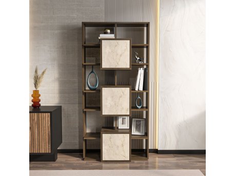 HANAH HOME Polica za knjige Monaco Walnut Travertine