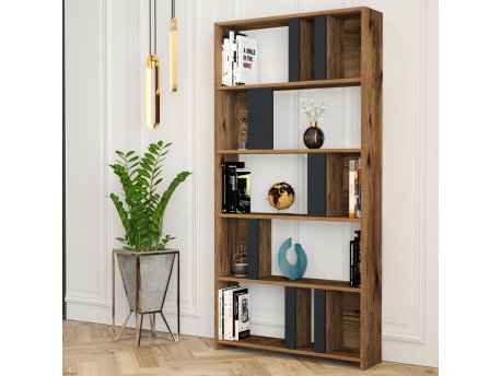 HANAH HOME Polica za knjige Lima Walnut Anthracite
