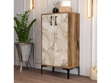 HANAH HOME Ormar za cipele Prag Walnut White Marble